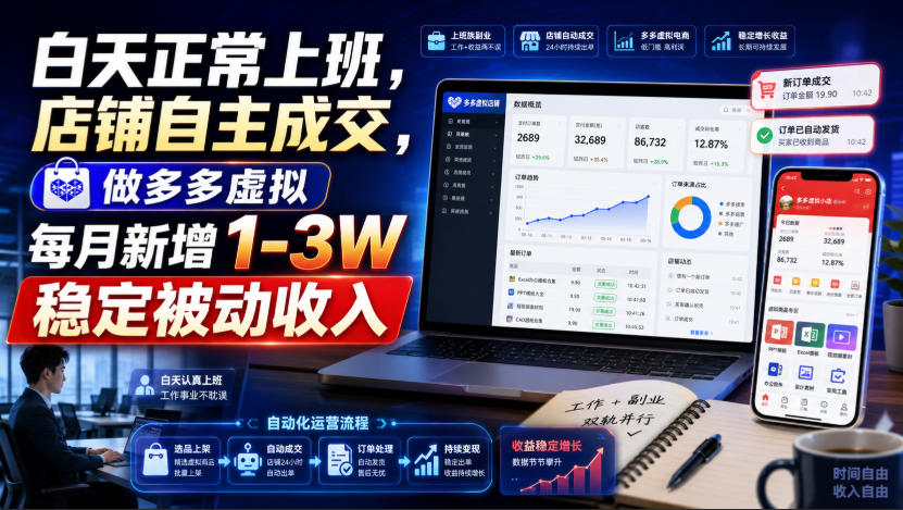白天正常上班,店铺自主成交,做多多虚拟每月新增1-3W稳定被动收入【揭秘】网创吧-网创项目资源站-副业项目-创业项目-搞钱项目网创吧