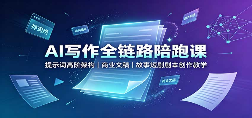 AI写作全链路陪跑课：提示词高阶架构，商业文稿，故事短剧剧本创作教学网创吧-网创项目资源站-副业项目-创业项目-搞钱项目网创吧