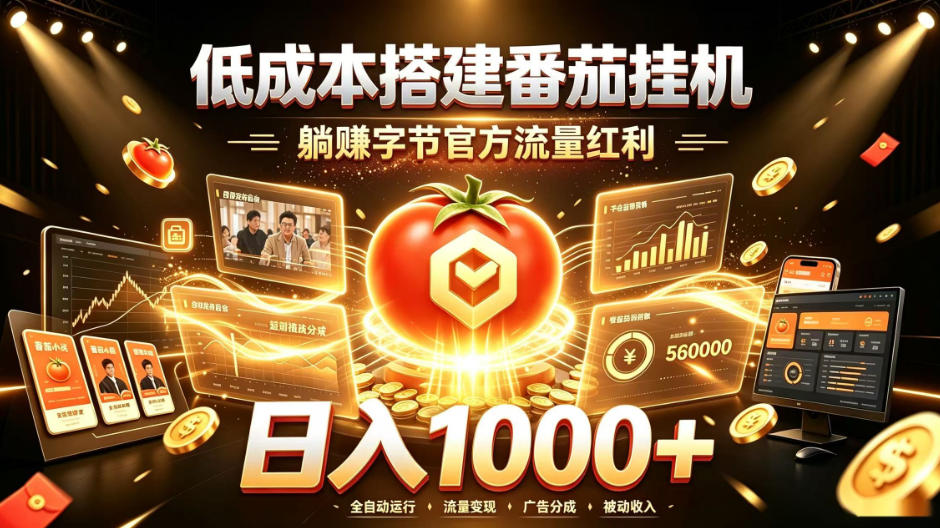 低成本搭建番茄挂G,躺賺字节官方流量红利,日入1k+,全程傻瓜式落地【揭秘】网创吧-网创项目资源站-副业项目-创业项目-搞钱项目网创吧
