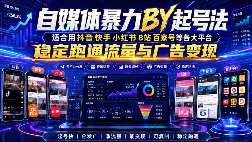 自媒体暴力搬运起号法，适合用抖音快手小红书B站百家号等各大平台，稳定跑通流量与广告变现网创吧-网创项目资源站-副业项目-创业项目-搞钱项目网创吧