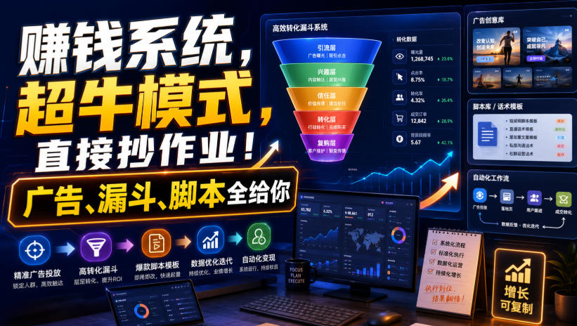 賺钱系统,超牛模式,直接抄作业!广告、漏斗、脚本全给你【原创双语字幕】网创吧-网创项目资源站-副业项目-创业项目-搞钱项目网创吧