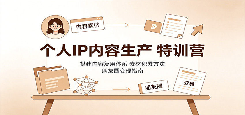 个人IP内容生产特训营：搭建内容复用体系，素材积累方法，朋友圈变现指南网创吧-网创项目资源站-副业项目-创业项目-搞钱项目网创吧