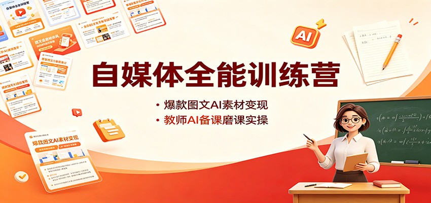 自媒体全能训练营：爆款图文AI素材变现，教师AI备课磨课实操网创吧-网创项目资源站-副业项目-创业项目-搞钱项目网创吧