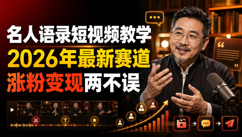 名人语录短视频教学,2026年最新赛道,涨粉变现两不误网创吧-网创项目资源站-副业项目-创业项目-搞钱项目网创吧