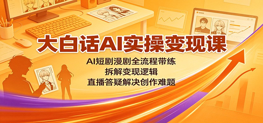 大白话AI实操变现课：AI短剧漫剧全流程带练，拆解变现逻辑，直播答疑解决创作难题网创吧-网创项目资源站-副业项目-创业项目-搞钱项目网创吧