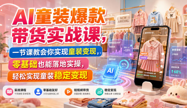 AI童装爆款带货实战课,一节课教会你实现童装变现,零基础也能落地实操网创吧-网创项目资源站-副业项目-创业项目-搞钱项目网创吧