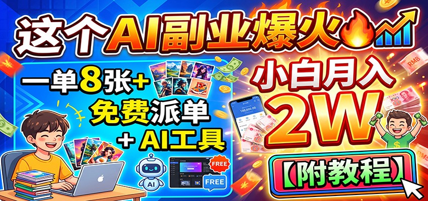 这个AI副业爆火!一单8张+,免费派单+AI工具,小白月入2W【附教程】网创吧-网创项目资源站-副业项目-创业项目-搞钱项目网创吧