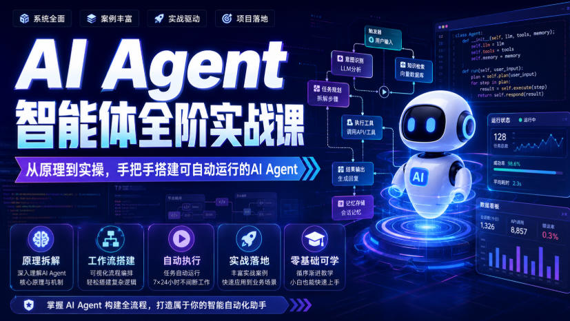 AI Agent智能体全阶实战课,从原理到实操,手把手搭建可自动运行的AI Agent网创吧-网创项目资源站-副业项目-创业项目-搞钱项目网创吧