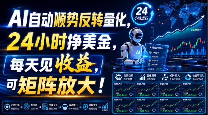 AI自动顺势反转量化,24小时挣美金,每天见收益,可矩阵放大!【揭秘】网创吧-网创项目资源站-副业项目-创业项目-搞钱项目网创吧