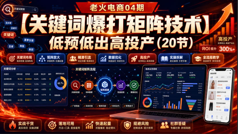 老火电商04期:【关键词爆打矩阵技术】低预低出高投产(20节)网创吧-网创项目资源站-副业项目-创业项目-搞钱项目网创吧